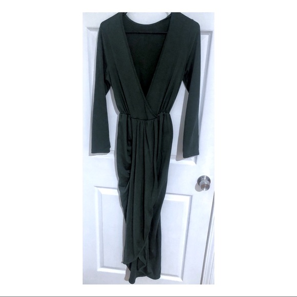 (Sold) Low  Cut Emerald-Green Empire Waist Dress - Picture 1 of 2